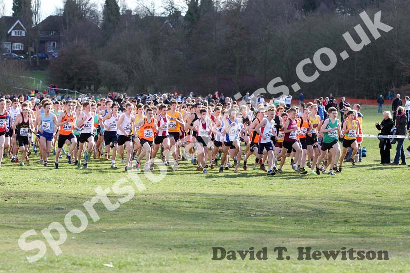 Under-17 Mens start, McCain Inter Counties Cross Country, Cofton Park, Birmingham.
